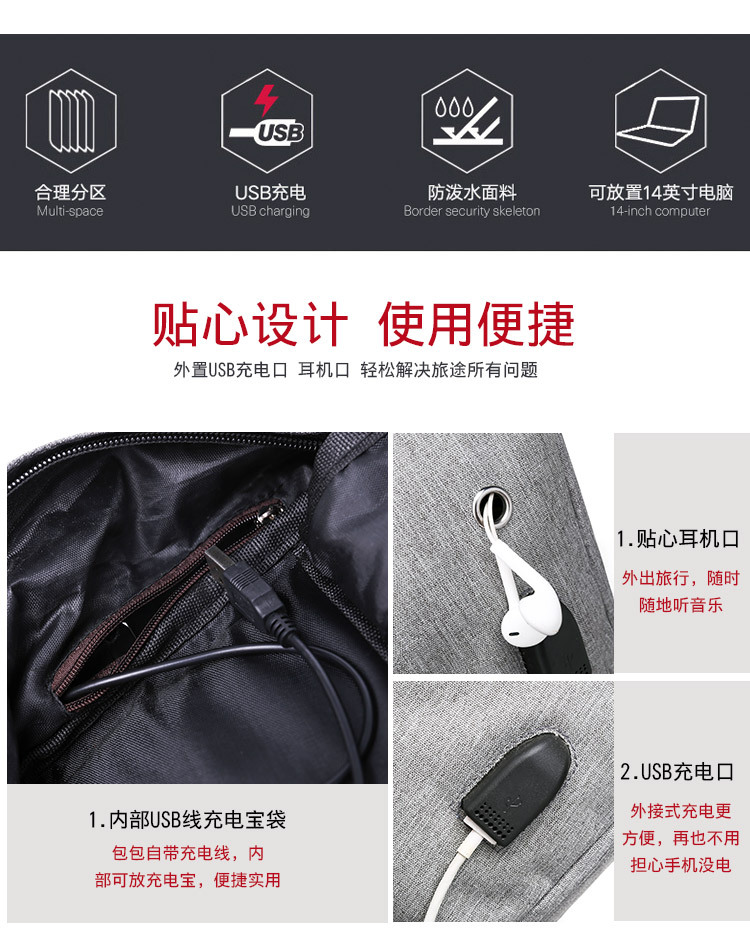 Backpack Men's Oxford Cloth Backpack USB Travel Backpack Large Capacity Student Backpack Support One Piece Dropshipping