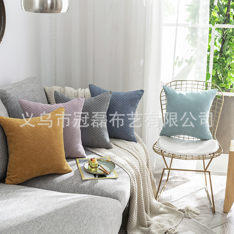 Cross-Border Solid Color Cocoa Pillow Office Sofa Cushion Pillow Cover Removable and Washable Living Room Cushion Cover Lumbar Support Waist Pillow