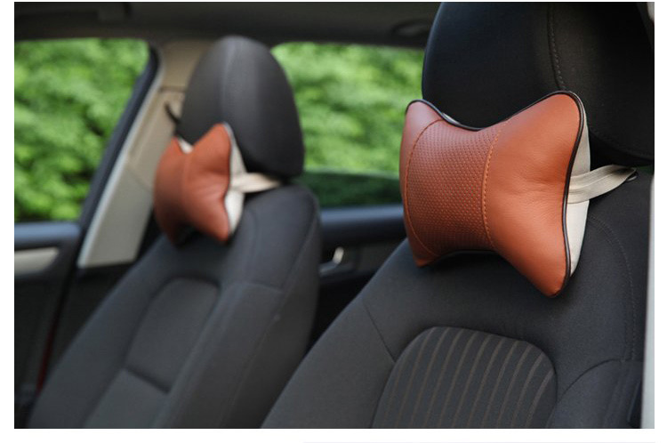 Dual Use in Car and Home Car PVC Leather Headrest Car Interior Decoration Bones Neck Pillow Car Seat Breathable Massage Back Cushion