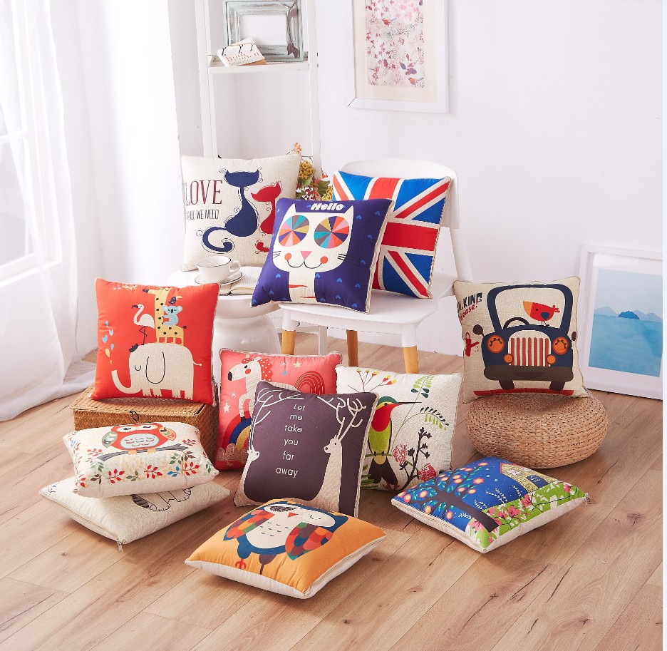Cartoon Linen Style Pillow Blanket Multi-Functional Back Seat Cushion Quilt Office Linen Air Conditioning Customized Wholesale