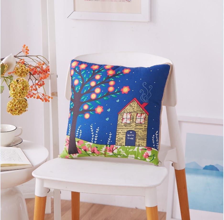 Cartoon Linen Style Pillow Blanket Multi-Functional Back Seat Cushion Quilt Office Linen Air Conditioning Customized Wholesale