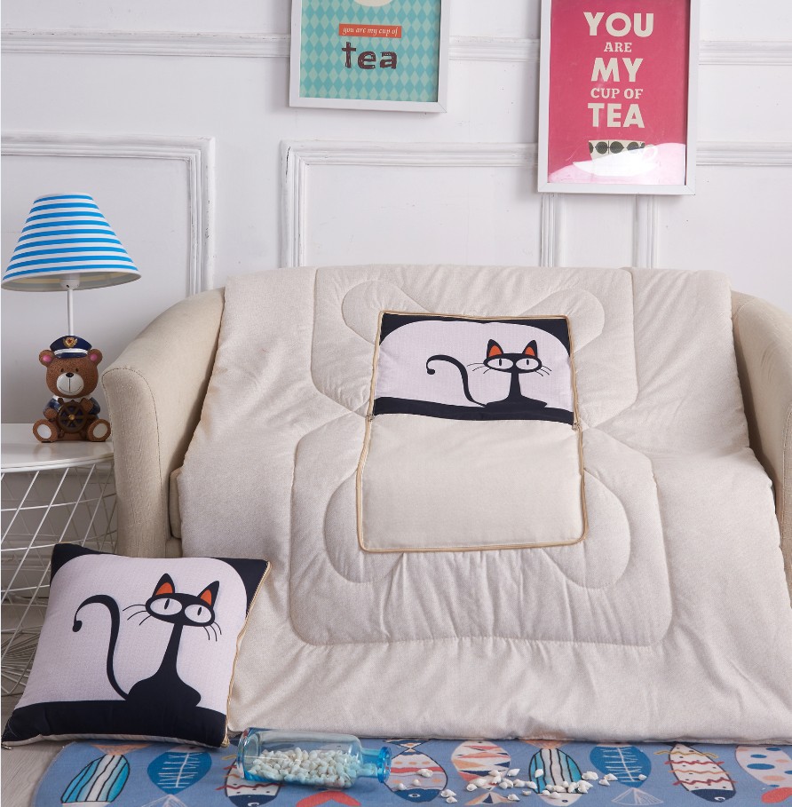 Cartoon Linen Style Pillow Blanket Multi-Functional Back Seat Cushion Quilt Office Linen Air Conditioning Customized Wholesale
