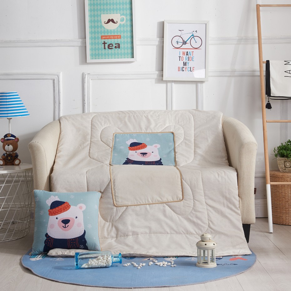 Cartoon Linen Style Pillow Blanket Multi-Functional Back Seat Cushion Quilt Office Linen Air Conditioning Customized Wholesale
