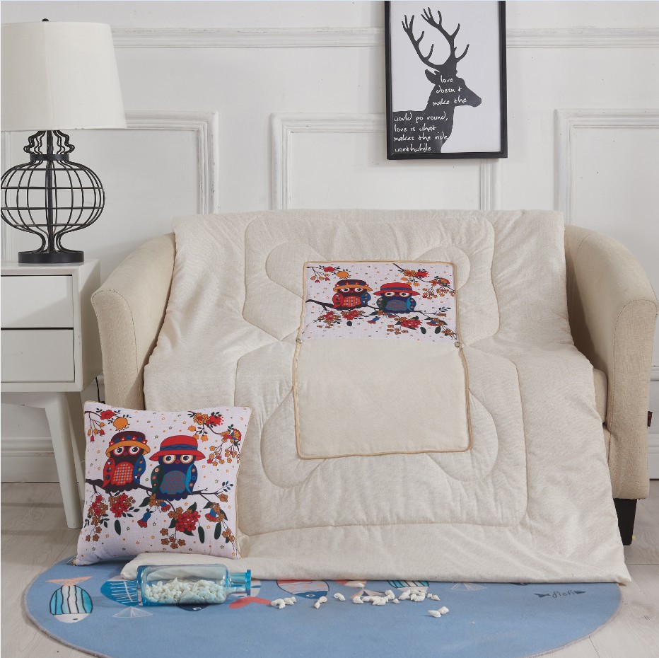 Cartoon Linen Style Pillow Blanket Multi-Functional Back Seat Cushion Quilt Office Linen Air Conditioning Customized Wholesale