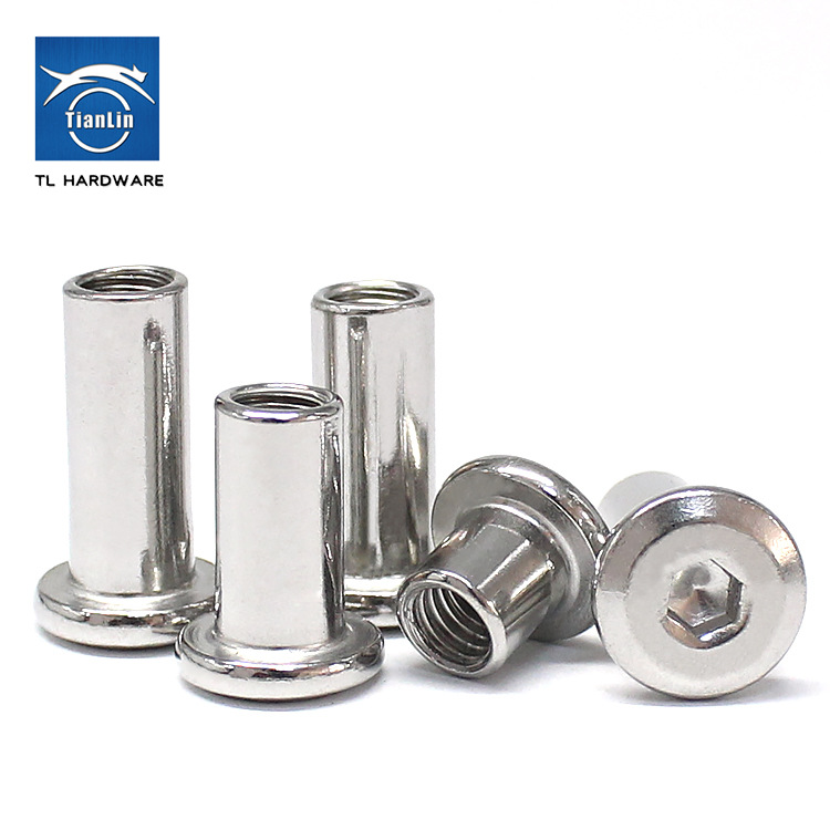 304 Stainless Steel Oblique Flat Head Hexagon Side Lock Nut Combination Butt Screw Pair Knock Plywood Nut M4-M8