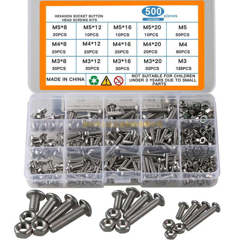 Boxed 304 Stainless Steel Coiled Hair/round Head Hexagon Screw with Nut Combination Set
