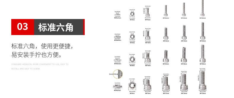 Boxed 304 Stainless Steel Coiled Hair/round Head Hexagon Screw with Nut Combination Set