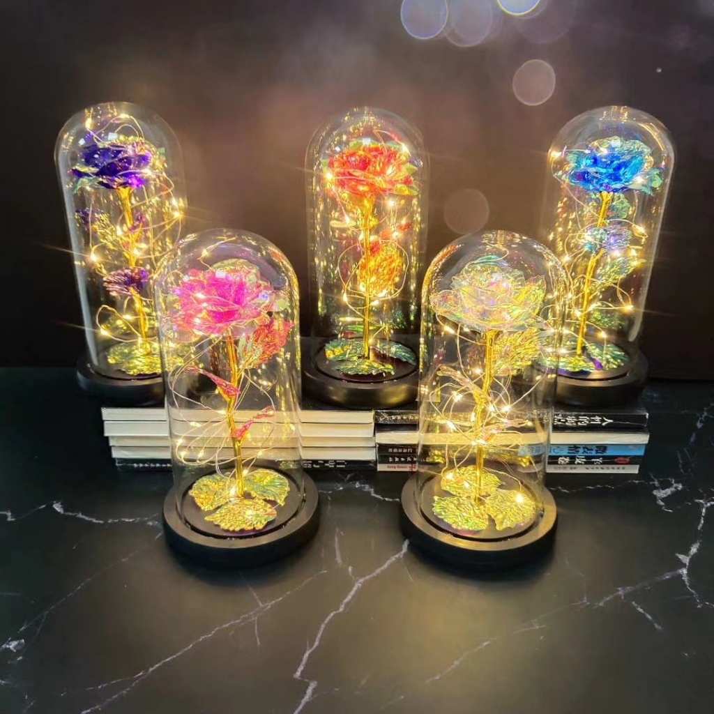 Glass Cover Color Gold Foil Rose Switch Lights Color Gift Box Valentine's Day Gift Cross-Border Amazon Wholesale Glass Cover Color Gold Foil Rose Switch Lights Color Gift Box Valentine's Day Gift Cross-Border Amazon Wholesale