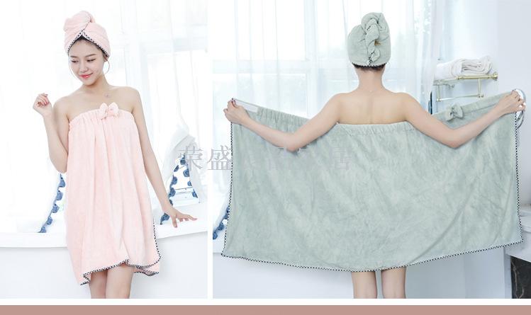 Coral velvet breast bowknot towel super absorbing-water dry hair cap suit adult sexy bath skirt