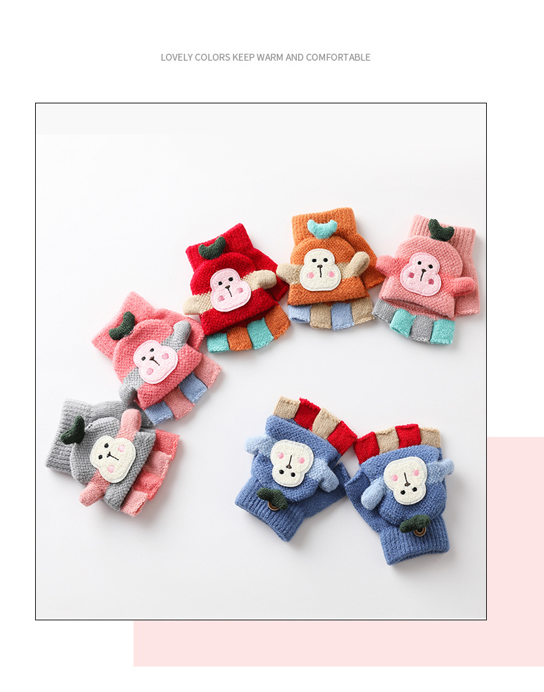Factory Direct Supply Children's Gloves Winter Boys and Girls Cute Warm Half Finger Cap Knitted Children's Gloves