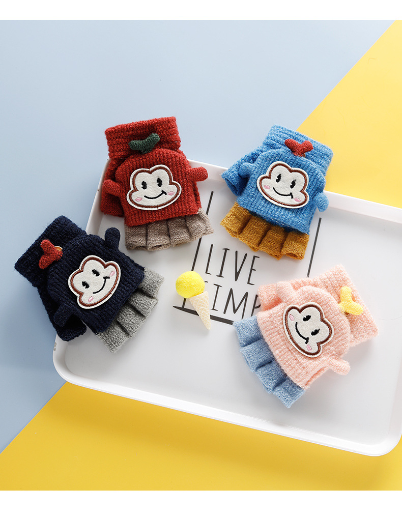 Factory Direct Supply Children's Gloves Winter Boys and Girls Cute Warm Half Finger Cap Knitted Children's Gloves