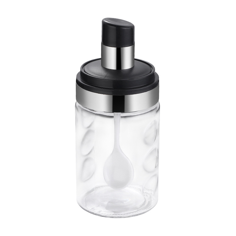 Factory Supplier Kitchen Spice Jar Sealed Glass Seasoning Bottle Cap Spoon Integrated Moisture-Proof Seasoning Bottle Salt Jar Brush Oiler