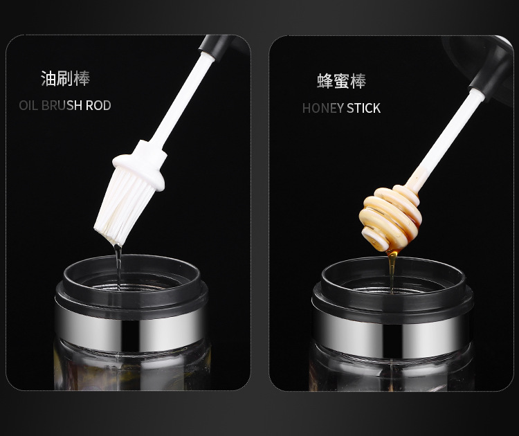 Factory Supplier Kitchen Spice Jar Sealed Glass Seasoning Bottle Cap Spoon Integrated Moisture-Proof Seasoning Bottle Salt Jar Brush Oiler