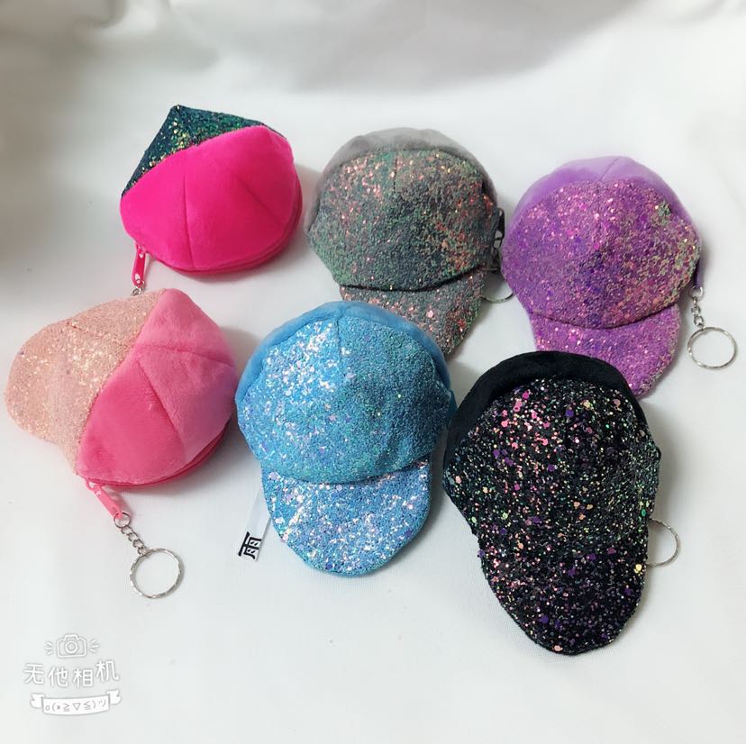 Plush toy sequins zero wallet baseball cap n zero wallet plush hat wallet