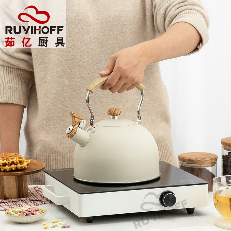Amazon Cross-Border Whistle Kettle Beige 5L Flat Sound Pot Wholesale European Stainless Steel Whistle Pot