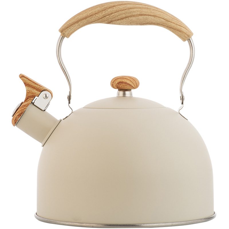 Amazon Cross-Border Whistle Kettle Beige 5L Flat Sound Pot Wholesale European Stainless Steel Whistle Pot