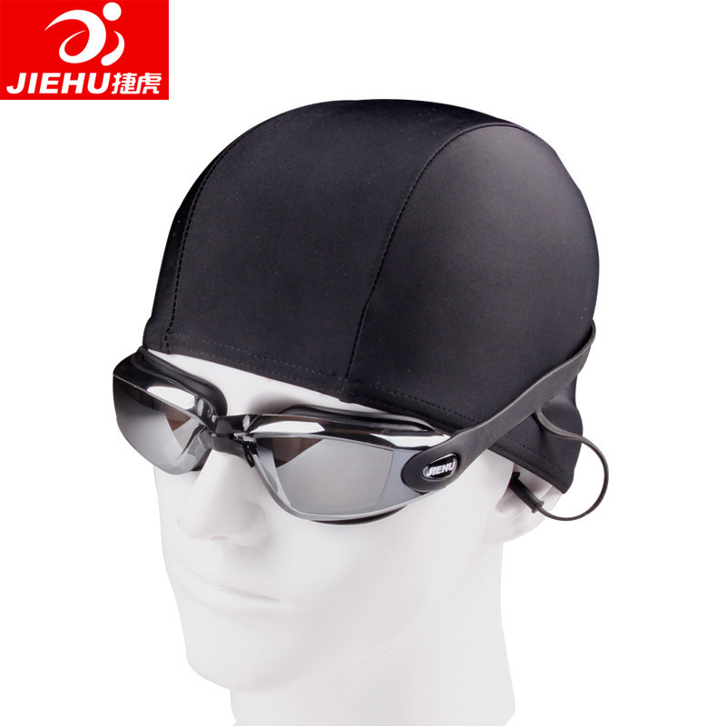 Jiehu Goggles One-Piece Earplugs Waterproof Anti-Fog HD Myopia Adult Swimming Goggles Large Frame Electroplating Swimming Glasses