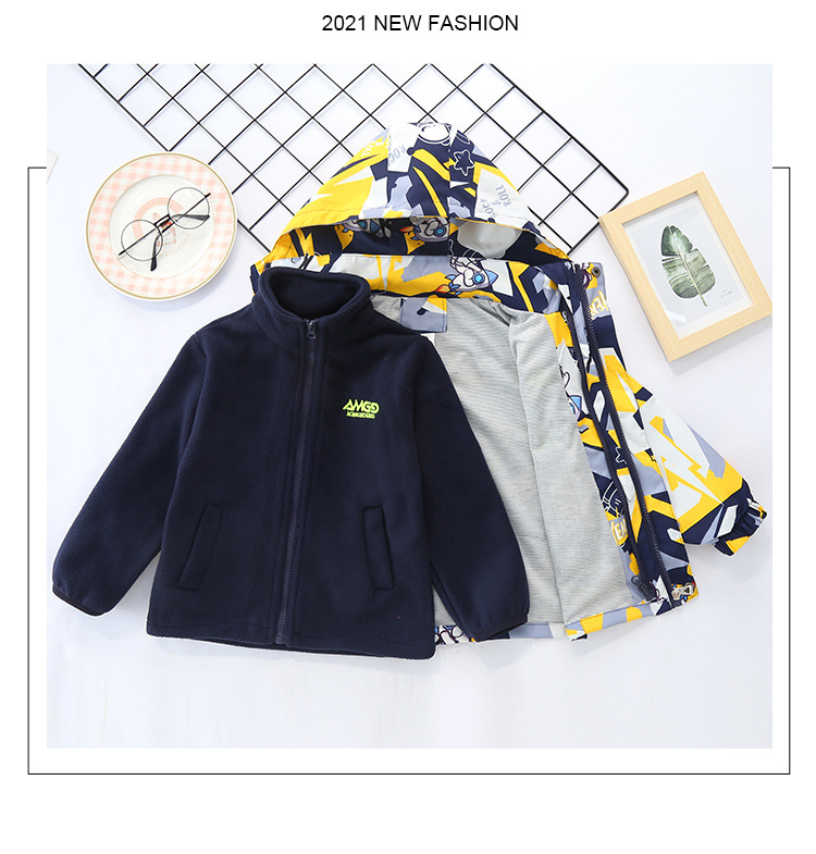 Children's Clothing Boys' Autumn Outdoor Jacket Coat 2021 New Children's Autumn and Winter Detachable Three-in-One Outdoor Jacket Coat