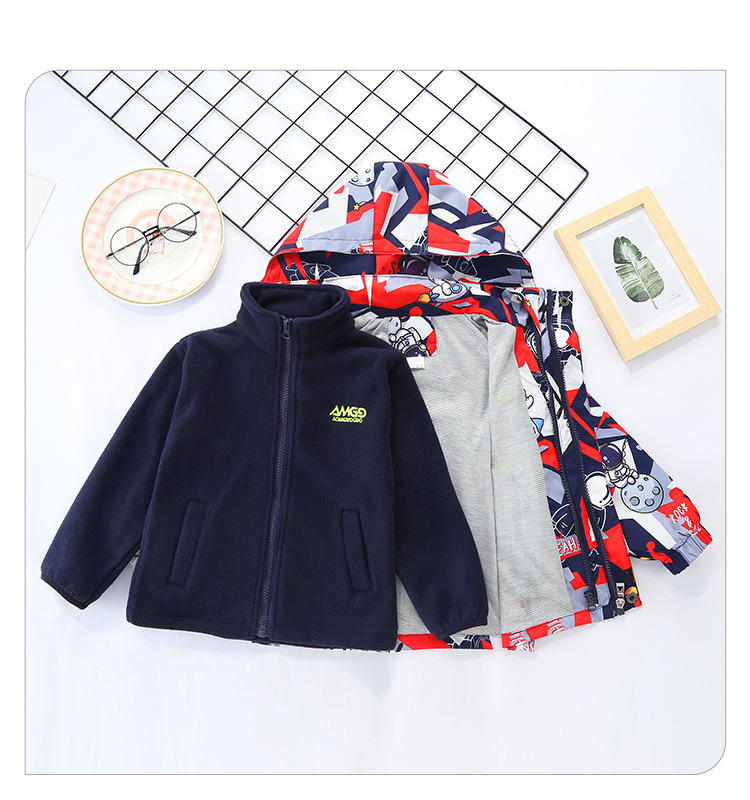 Children's Clothing Boys' Autumn Outdoor Jacket Coat 2021 New Children's Autumn and Winter Detachable Three-in-One Outdoor Jacket Coat