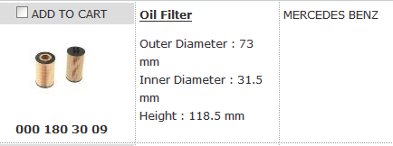 Oil Filter 000 180 30 09