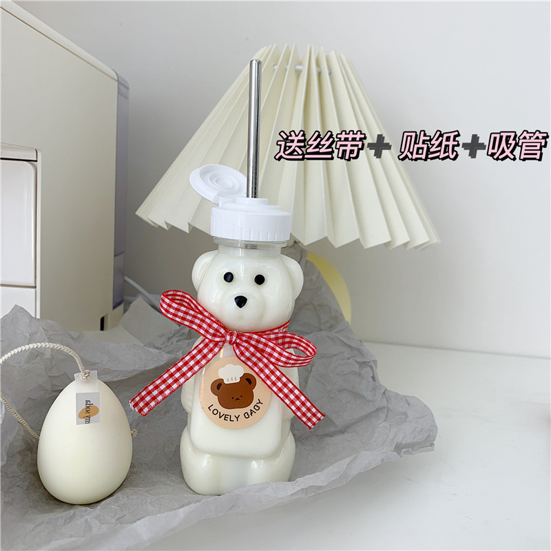 Korean Ins Cute Cartoon Bow Bear Cup with Straw Girl's Heart Student Transparent Cup Straw Sticker Korean Ins Cute Cartoon Bow Bear Cup with Straw Girl's Heart Student Transparent Cup Straw Sticker