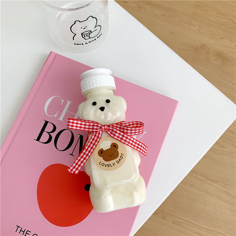 Korean Ins Cute Cartoon Bow Bear Cup with Straw Girl's Heart Student Transparent Cup Straw Sticker Korean Ins Cute Cartoon Bow Bear Cup with Straw Girl's Heart Student Transparent Cup Straw Sticker