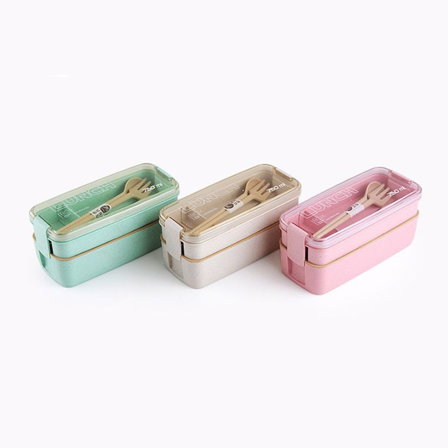 Square Double Three-Layer Wheat Straw Fiber Plastic Lunch Box Student Adult Lunch Box Tape Tableware Customization