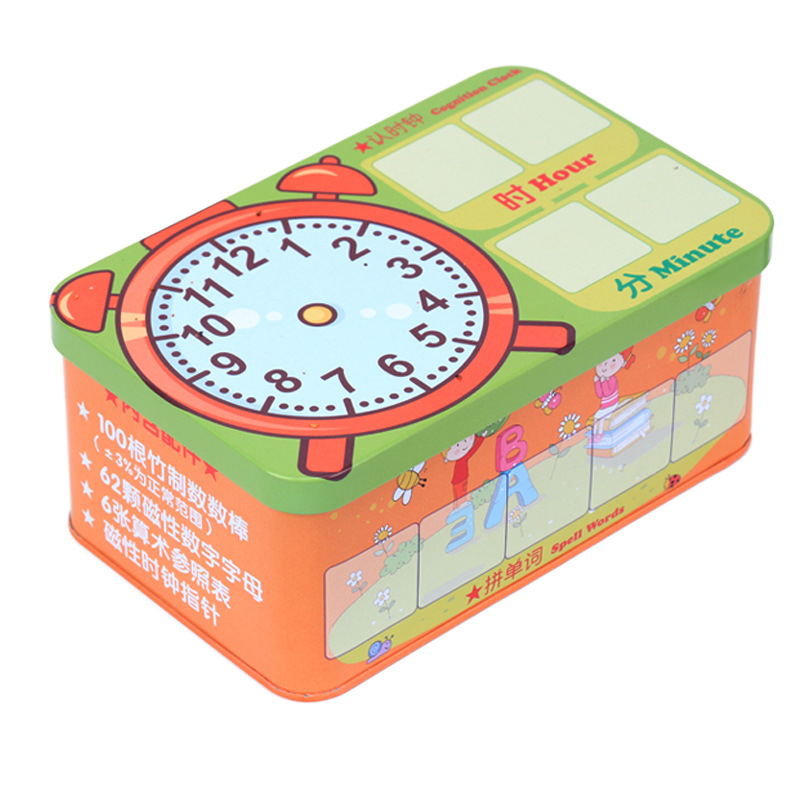 Iron box for children&#039;s arithmetic rod counting bar children&#039;s math teaching magnetic alarm clock toy.