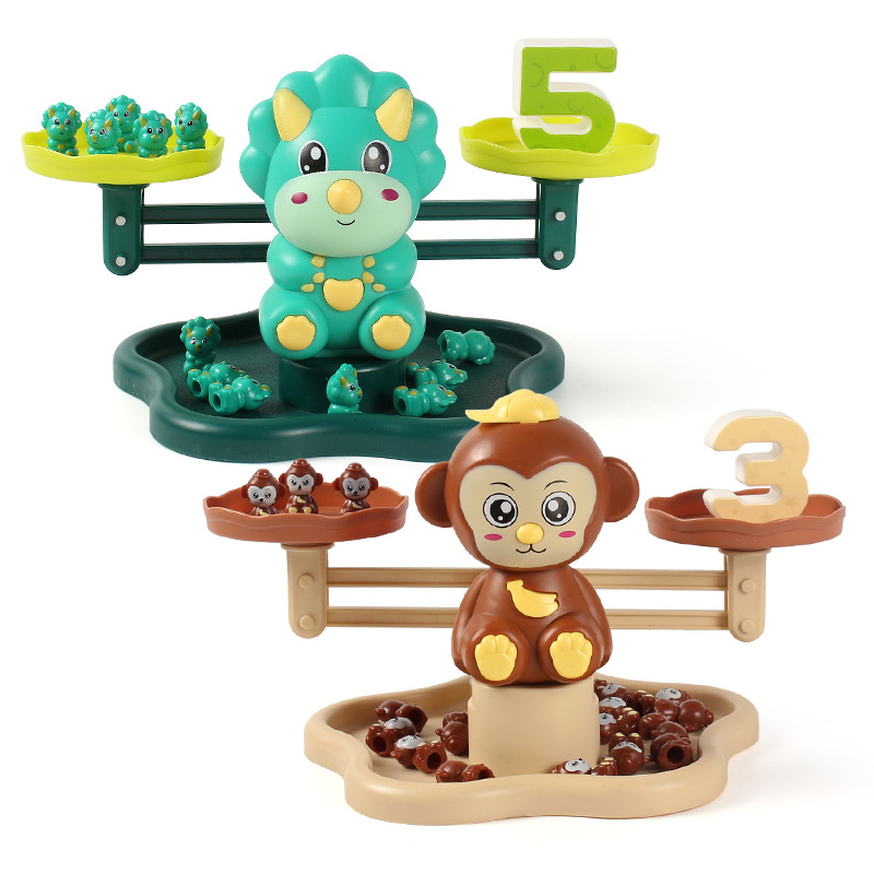Children&#039;s Early Education Voice Music Dinosaur Monkey Balance Scale Math Educational Toys Kindergarten Teaching Aids Game Cross-Border