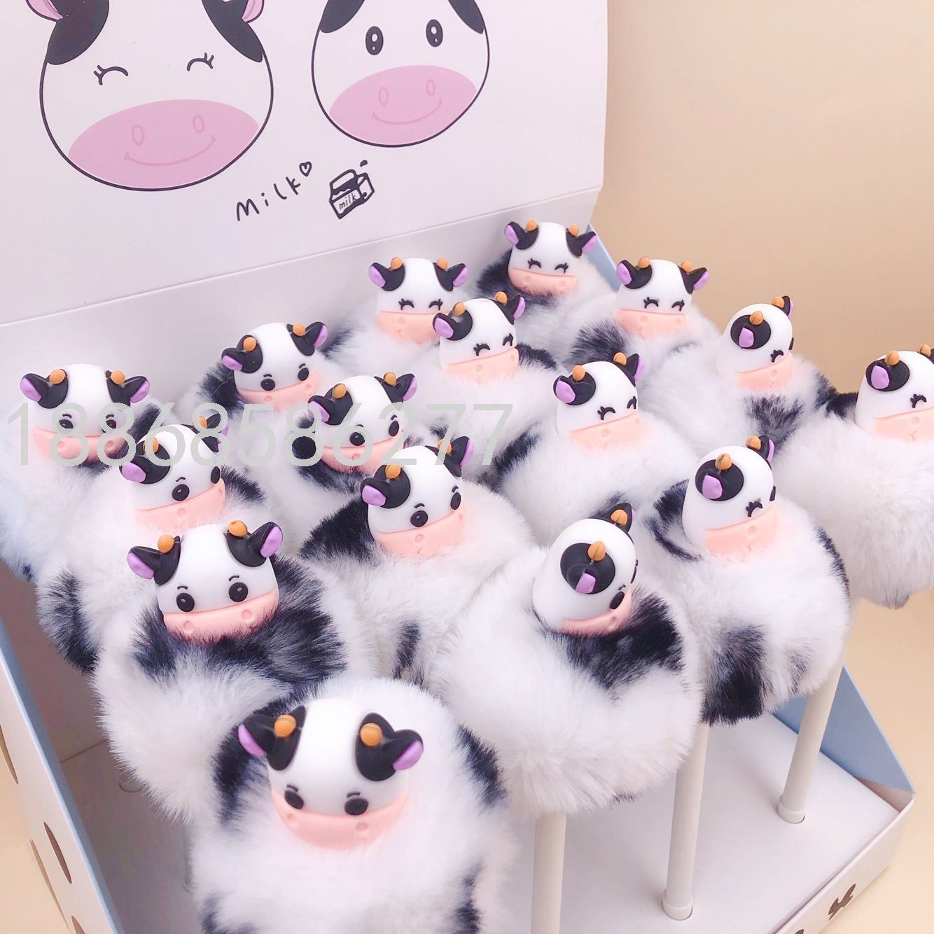 Korean Cartoon Silicone Gel Pen Cow Animal Hair Ball Creative Boutique Gel Pen Promotion Cow Pen