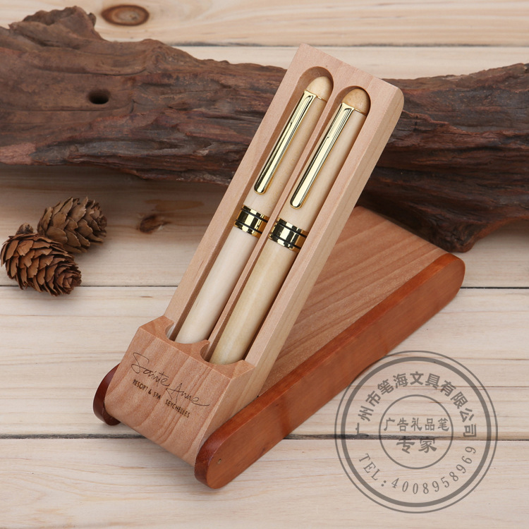 Manufacturers wholesale wooden gift pen pen double set of white wood ball pen custom LOGO Manufacturers wholesale wooden gift pen pen double set of white wood ball pen custom LOGO