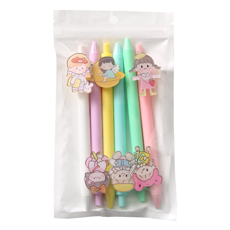 Japanese Ins Push Type Gel Pen Cute Super Cute Teenage Girl&#039;s Romance Push Gel Pen Student Ball Pen 6 Bags