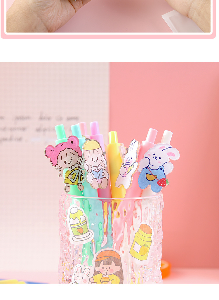 Japanese Ins Push Type Gel Pen Cute Super Cute Teenage Girl's Romance Push Gel Pen Student Ball Pen 6 Bags Japanese Ins Push Type Gel Pen Cute Super Cute Teenage Girl's Romance Push Gel Pen Student Ball Pen 6 Bags