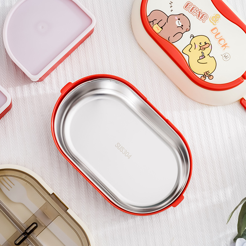 304 Stainless Steel Insulated Lunch Box Tape Tableware Multi-Layer Double-Layer Bento Box Compartment with Soup Bowl Water Injection Thermal Insulation Wholesale