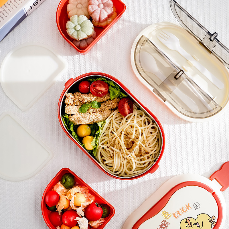 304 Stainless Steel Insulated Lunch Box Tape Tableware Multi-Layer Double-Layer Bento Box Compartment with Soup Bowl Water Injection Thermal Insulation Wholesale