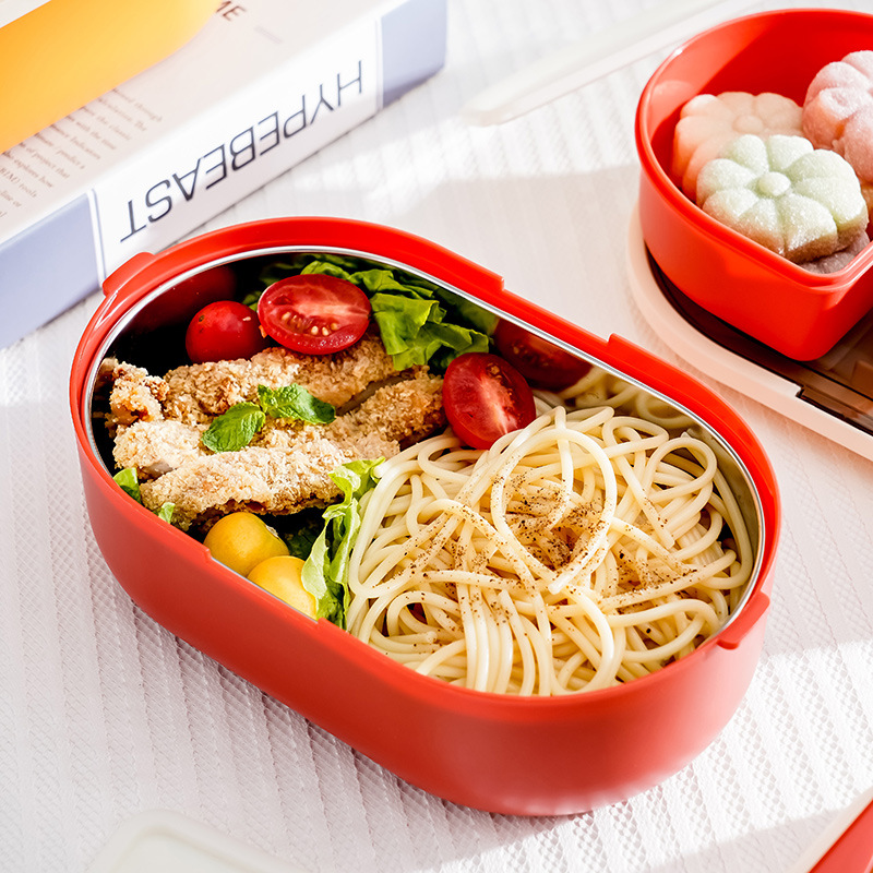 304 Stainless Steel Insulated Lunch Box Tape Tableware Multi-Layer Double-Layer Bento Box Compartment with Soup Bowl Water Injection Thermal Insulation Wholesale