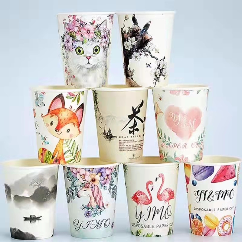 Large Export Disposable Paper Cup Kraft Paper Hot Drink Coffee Milk Tea Thickened Drink Cup Advertising Cup