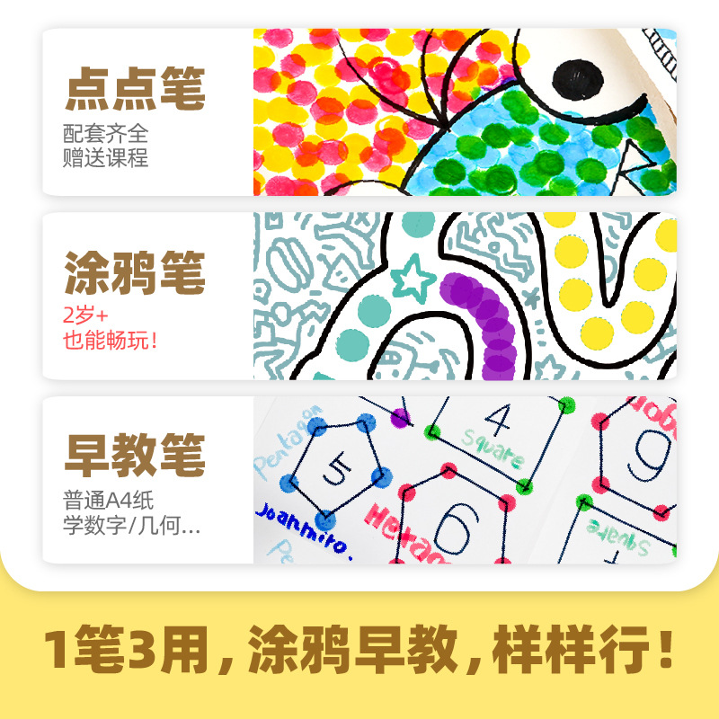 Merlot Childhood Children&#039;s Drawing Tools Painting Kit Baby Doodle Early Education Toys Ball Pen Painting Dots 12 Colors