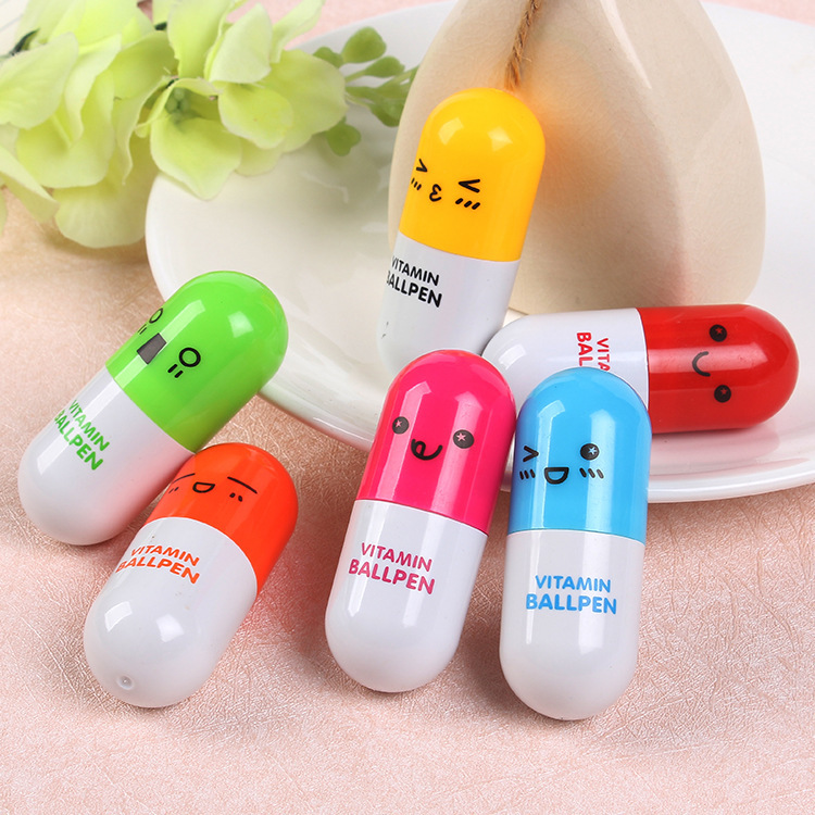 Cartoon Pill Plastic Ball-Pen Retractable Advertising Marker Korean Creative Stationery Student School Supplies Cute