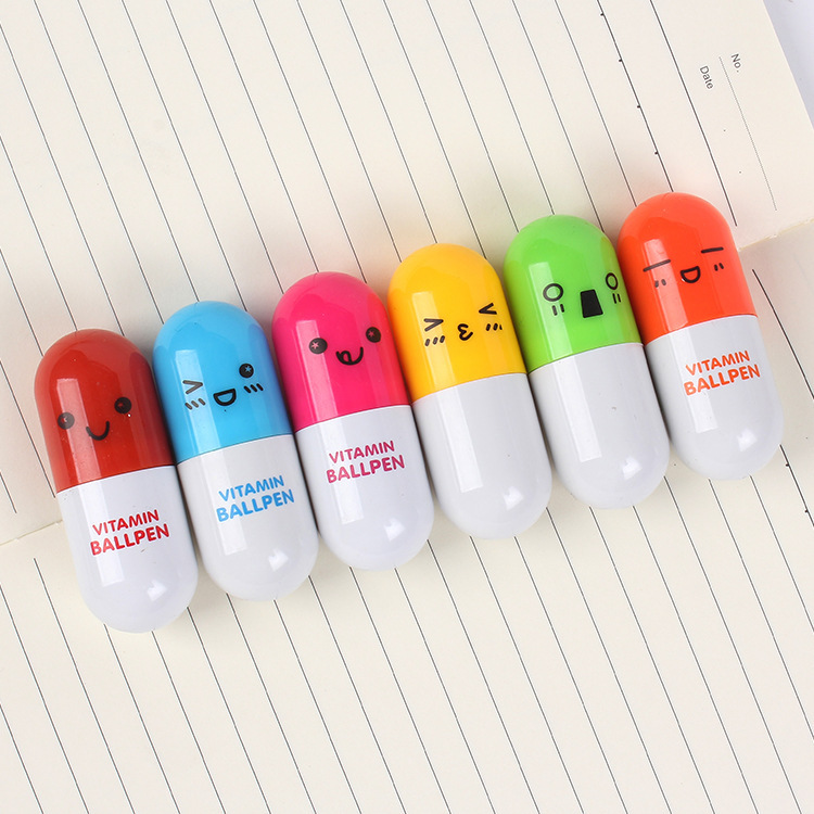 Cartoon Pill Plastic Ball-Pen Retractable Advertising Marker Korean Creative Stationery Student School Supplies Cute