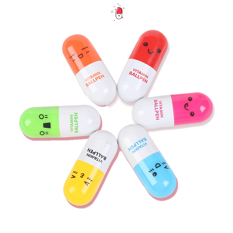 Cartoon Pill Plastic Ball-Pen Retractable Advertising Marker Korean Creative Stationery Student School Supplies Cute
