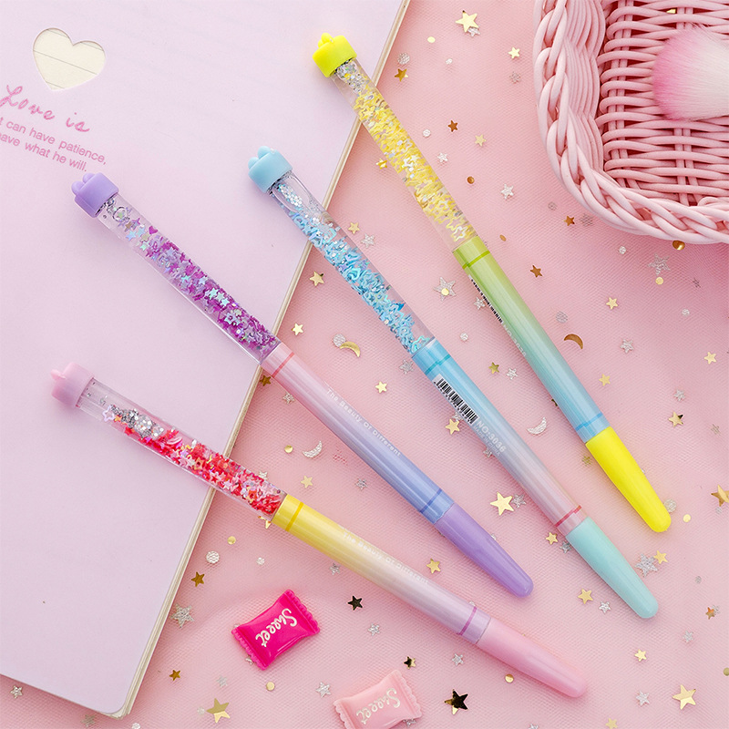 Girl&#039;s Heart Quicksand Gradient Sequin Gel Pen Fairy Female Pen Liquid Ball Pen Student Stationery Writing Liquid Flowing Pen