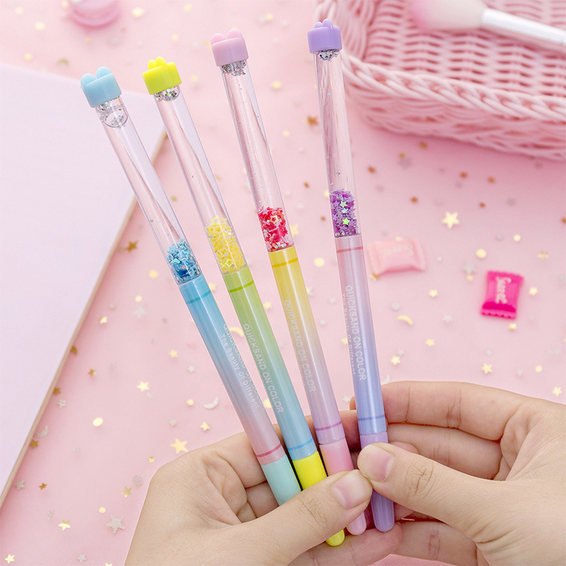 Girl&#039;s Heart Quicksand Gradient Sequin Gel Pen Fairy Female Pen Liquid Ball Pen Student Stationery Writing Liquid Flowing Pen