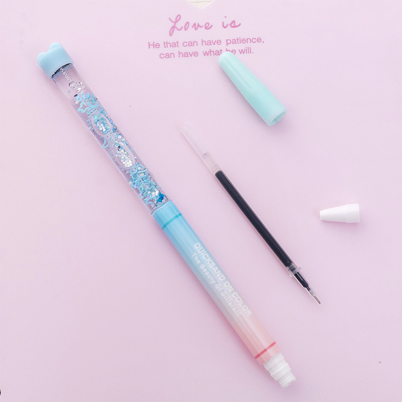 Girl&#039;s Heart Quicksand Gradient Sequin Gel Pen Fairy Female Pen Liquid Ball Pen Student Stationery Writing Liquid Flowing Pen