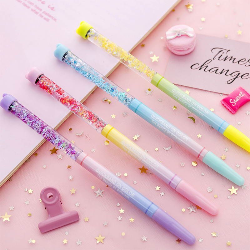 Girl&#039;s Heart Quicksand Gradient Sequin Gel Pen Fairy Female Pen Liquid Ball Pen Student Stationery Writing Liquid Flowing Pen