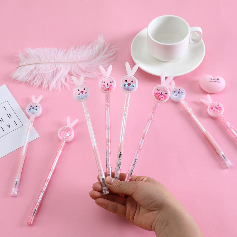 Cartoon Creative Rabbit Ears Sequins Gel Pen Ins Girl Heart Signature Pen Cute Student Exam Writing Ball Pen
