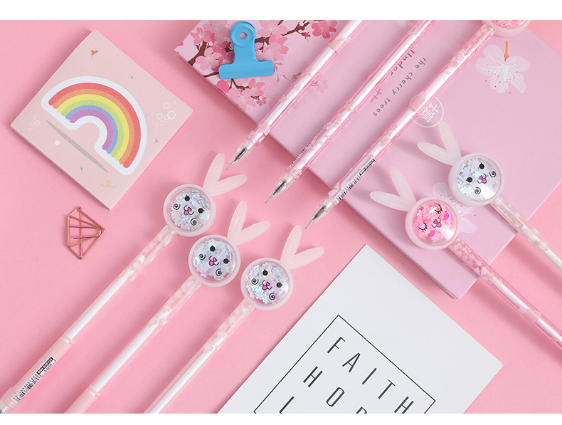 Cartoon Creative Rabbit Ears Sequins Gel Pen Ins Girl Heart Signature Pen Cute Student Exam Writing Ball Pen