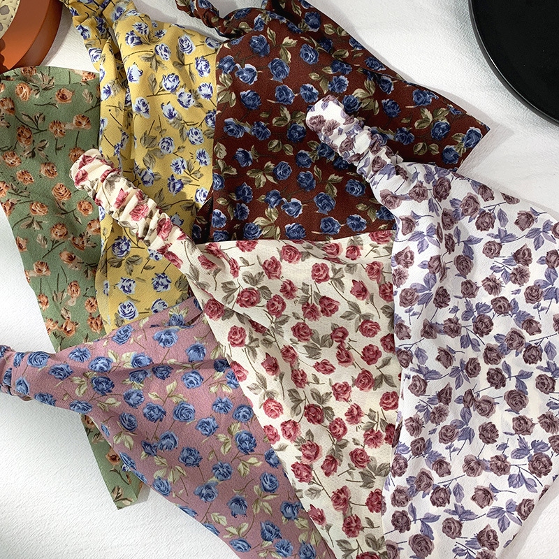 European and American New Floral Square Scarf Female Elastic Ribbon Cross-Border Hot Selling Baotou Triangular Binder Hair Accessories