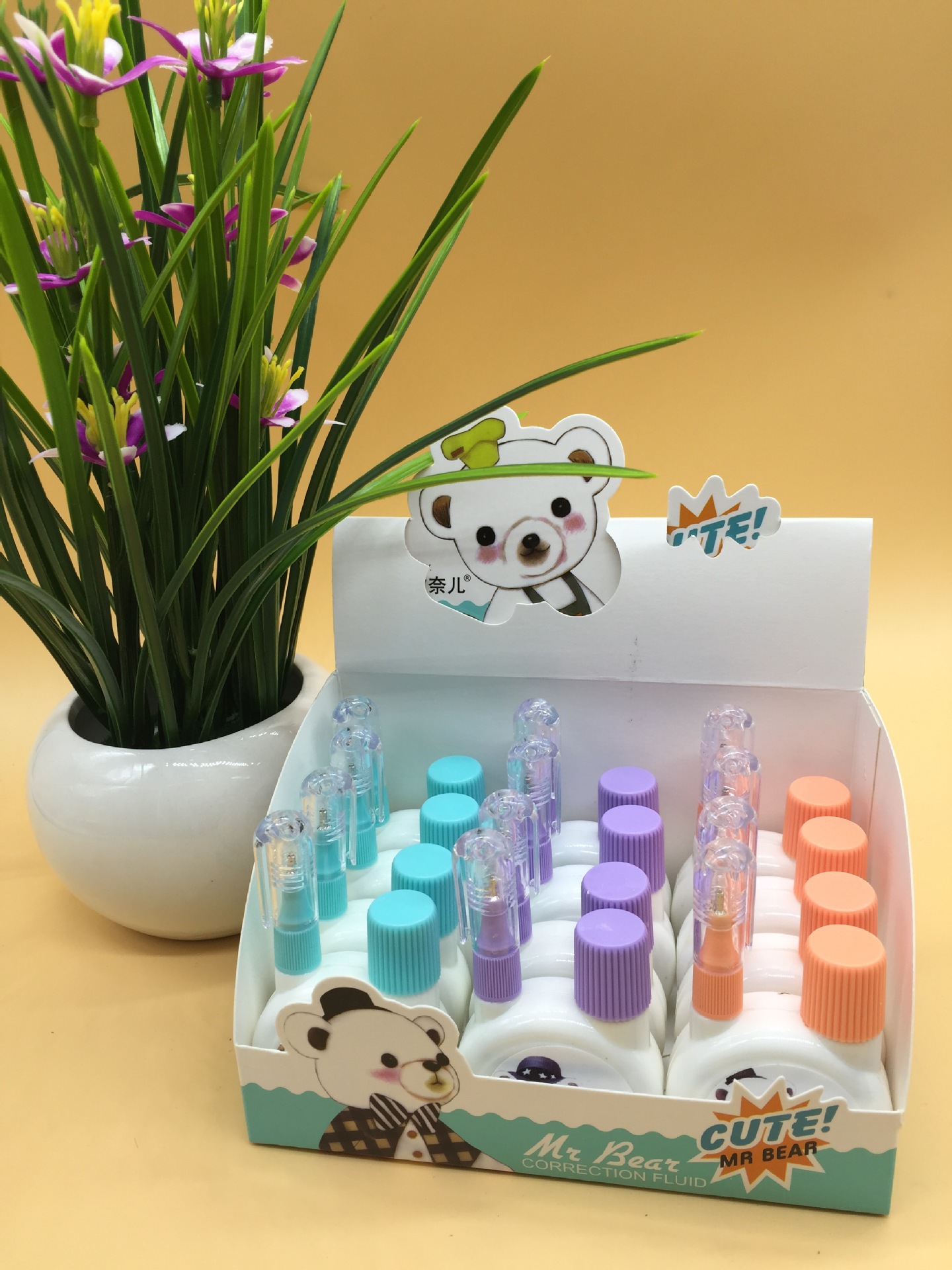 New Cartoon Cute Fresh Pattern Korean Stationery Environmental Protection Steel Head Quick-Drying Correction Fluid Dual-Use Correction Correction Fluid