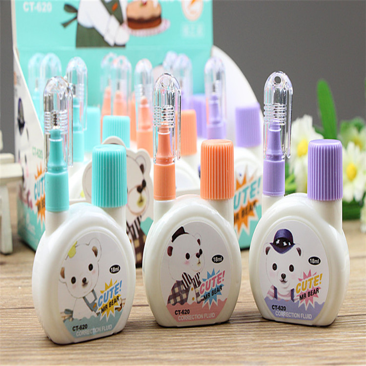 New Cartoon Cute Fresh Pattern Korean Stationery Environmental Protection Steel Head Quick-Drying Correction Fluid Dual-Use Correction Correction Fluid